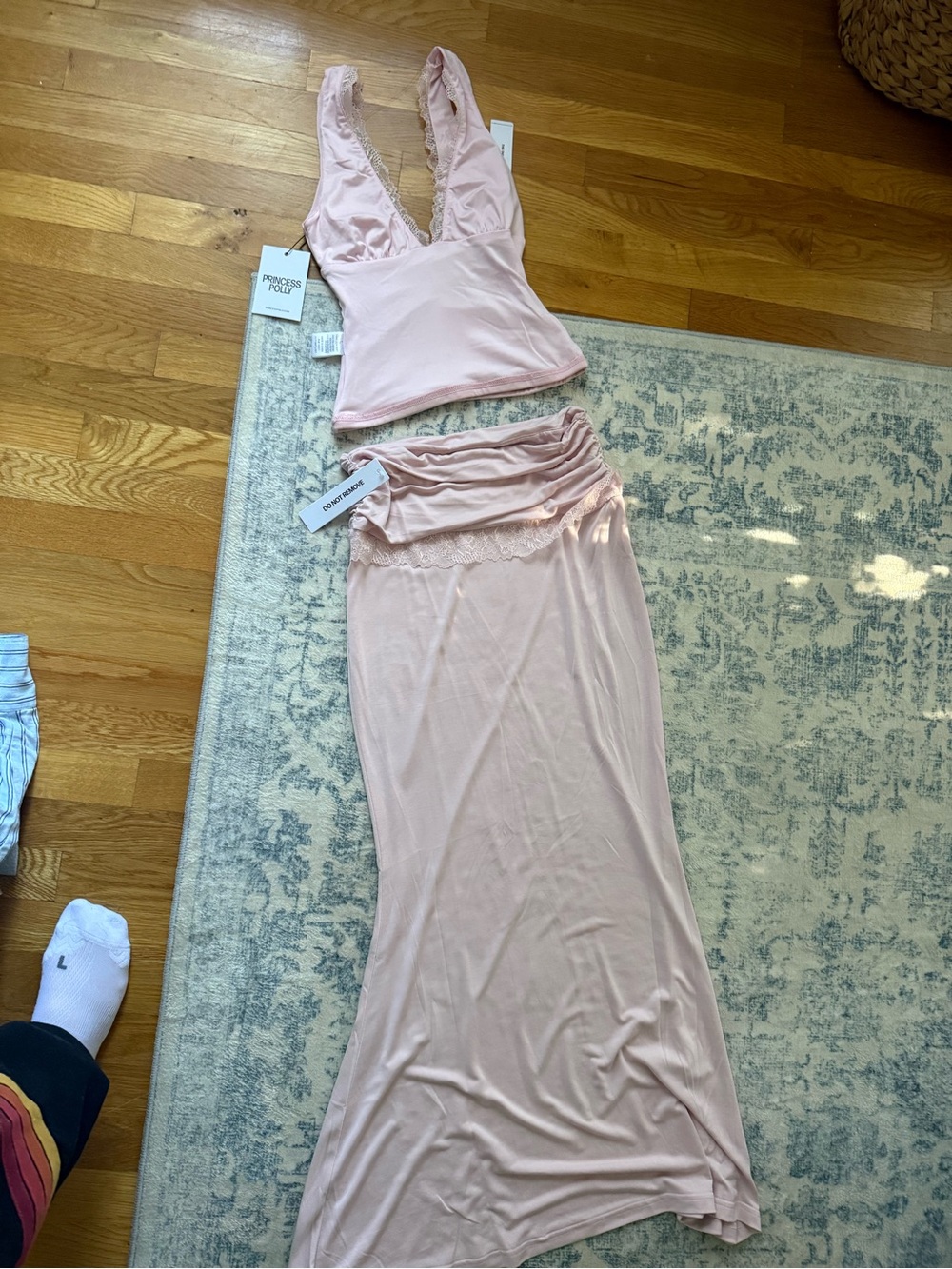 Princess Polly Women’s Pink Lace-Trim Maxi Skirt and Top